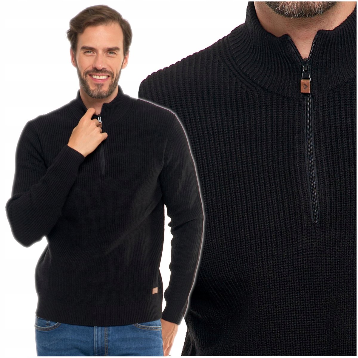 Sweter Męski Ze Stójką Zapinany Pod Szyją Elegancki Sweterek Ciepły MORAJ L