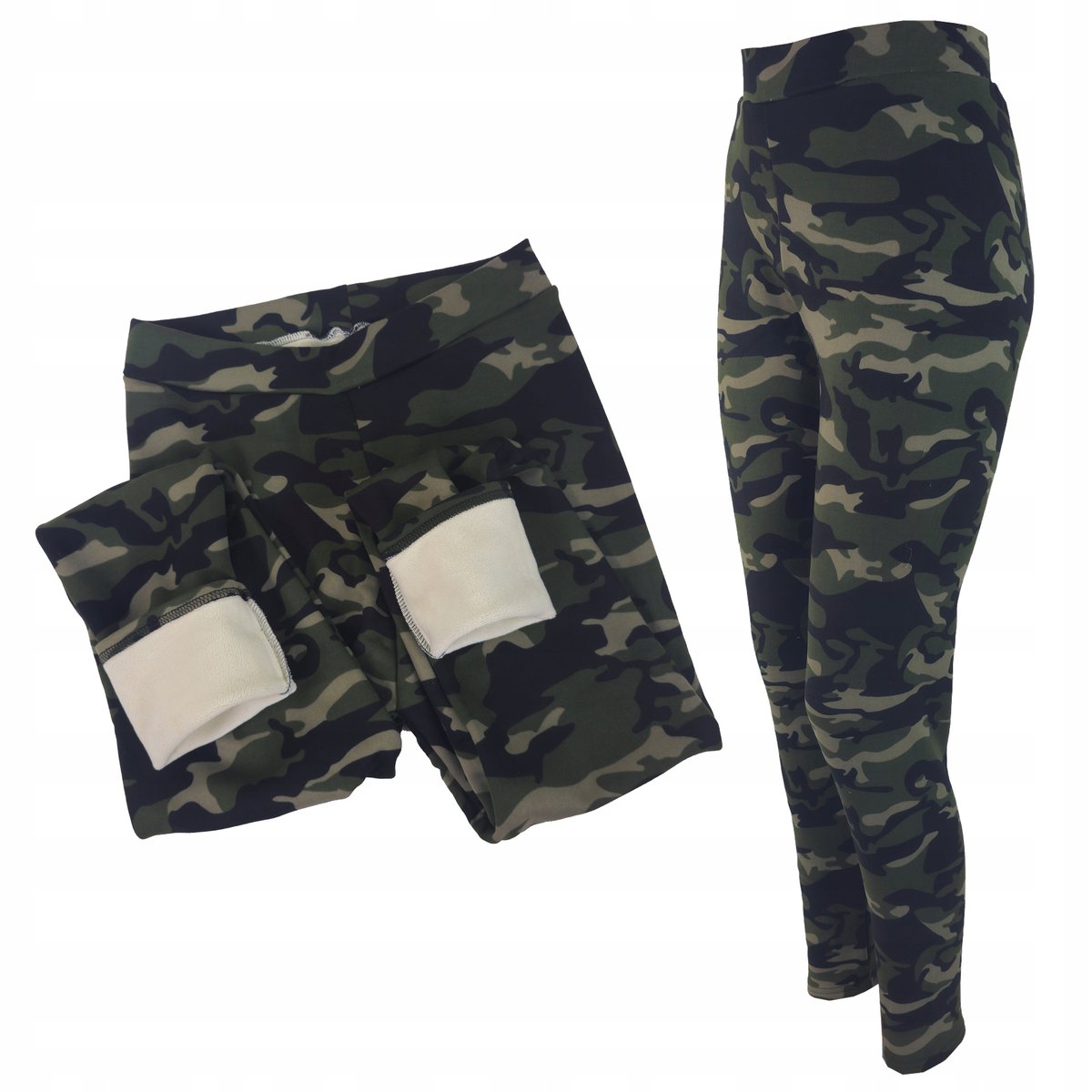 Legginsy Damskie Ocieplane Modelujące MORO KHAKI MODNE Wysoki Stan M/L 65