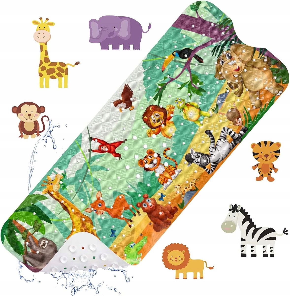 Mata do wanny, prysznic, antypoślizgowa 100x40 cm dla dzieci Lew ZOO Safari