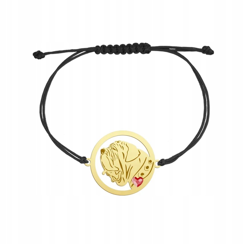 Bransoletka Złota Mastif Neapolitański 925 Sznurek Prezent Kobieta GRAWER