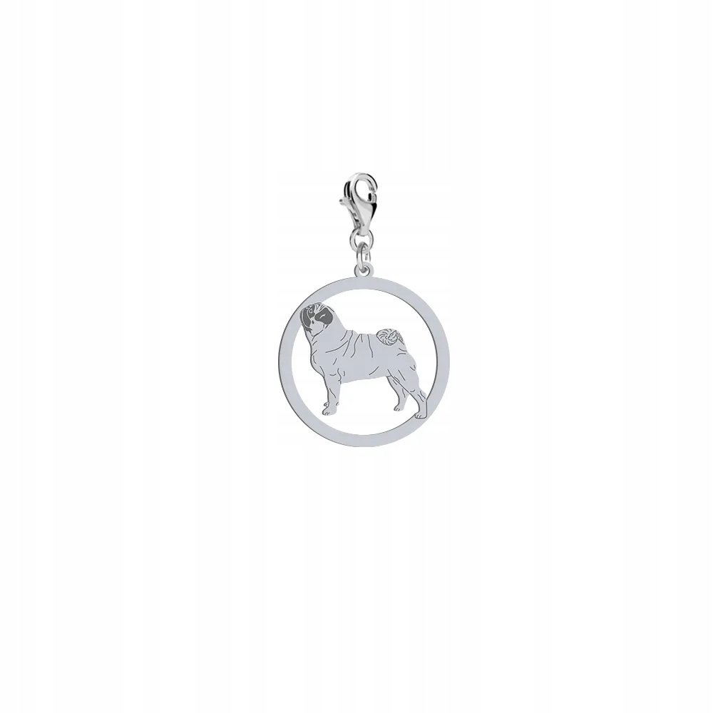 Charms Srebrny z psem Mops 925 Prezent Kobieta Karabińczyk DEDYKACJA