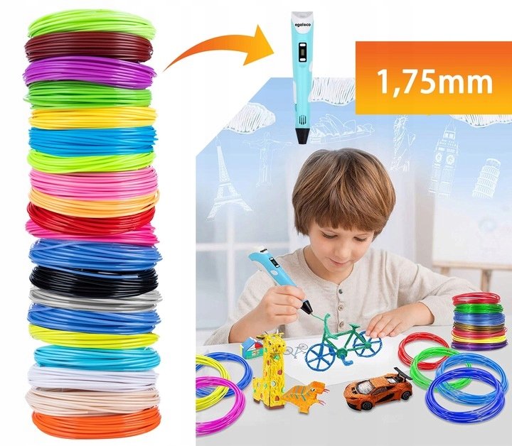 FILAMENTY WKŁADY DO DŁUGOPISU PEN 3D 100 metrów / 20 kolorów x 5m