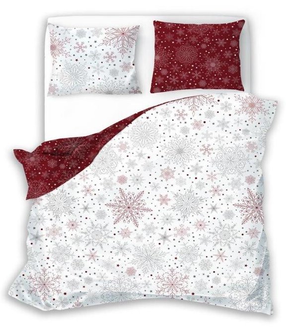 POŚCIEL Śnieżynki biała/bordo - 220x200 cm - 3 cz.