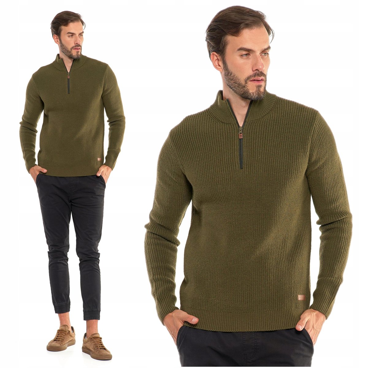 Sweter Męski Ze Stójką Zapinany Pod Szyją Elegancki Sweterek MORAJ XL