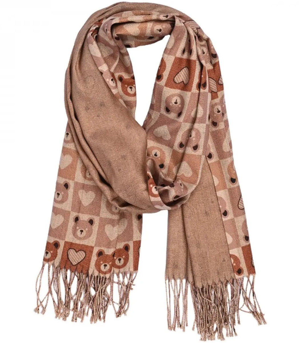 Ciepły stylowy szal szalik wzór w misie błyszcząca nitka miękki 180x70 cm