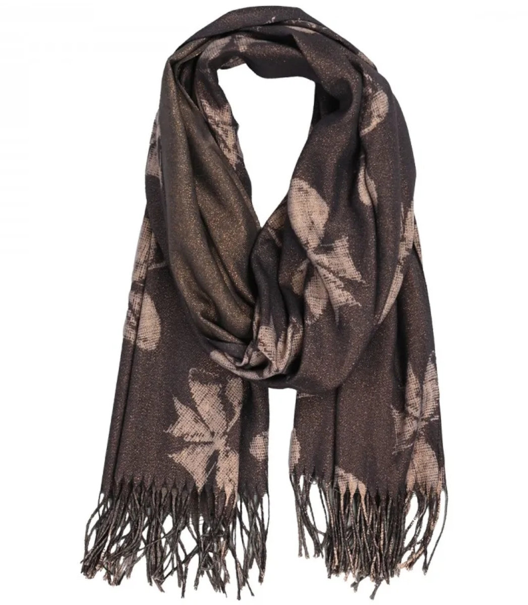 Ciepły szal szalik wzór kokardki błyszcząca nitka miękki gładki 180x70 cm