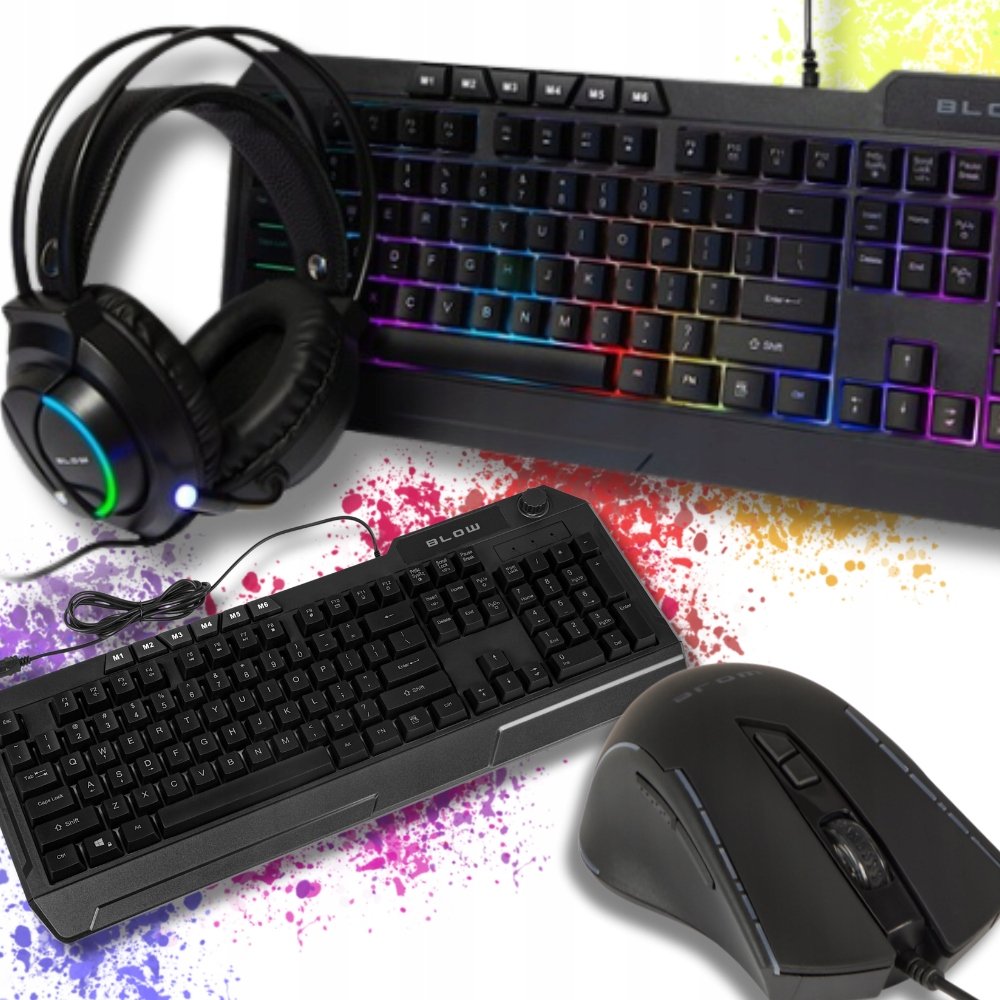 ZESTAW GAMINGOWY 3w1 - Słuchawki Mysz Myszka Klawiatura Podświetlanie RGB