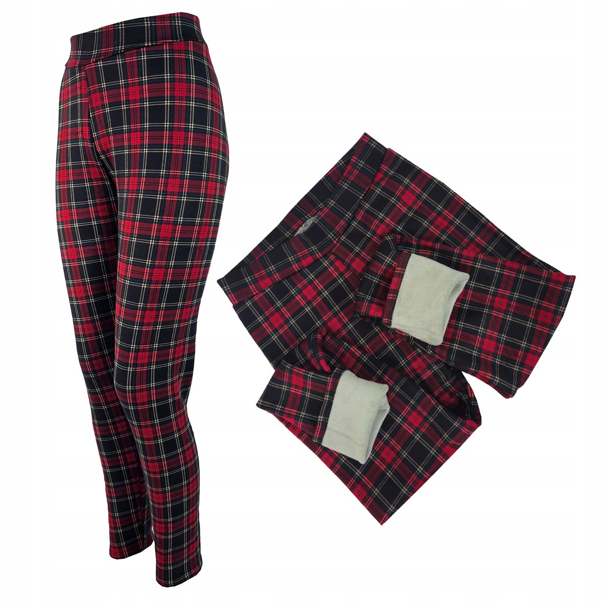 Legginsy Damskie Ocieplane Modelujące w Kratę Kratka Wysoki Stan M/L 75