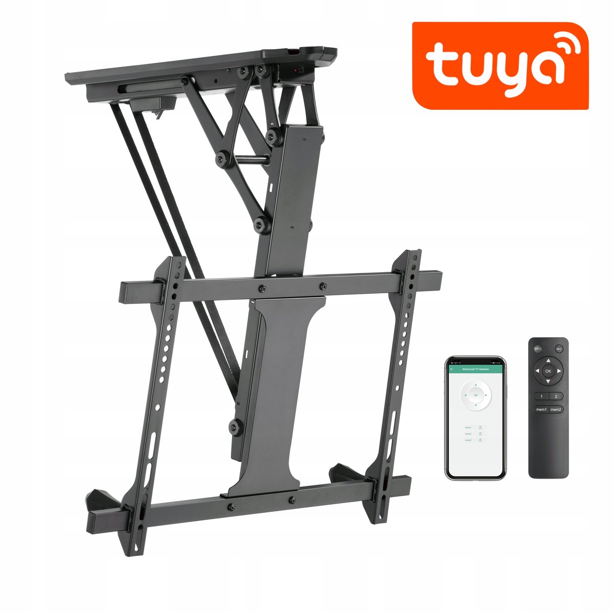 Elektryczny uchwyt sufitowy regulacja pilot/Tuya VESA 32-70'' 35kg
