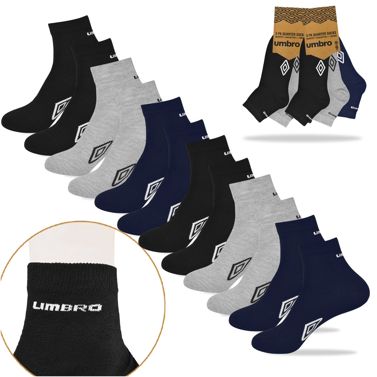 UMBRO Skarpety Męskie Quarter Zakostki 6 Par 39/42