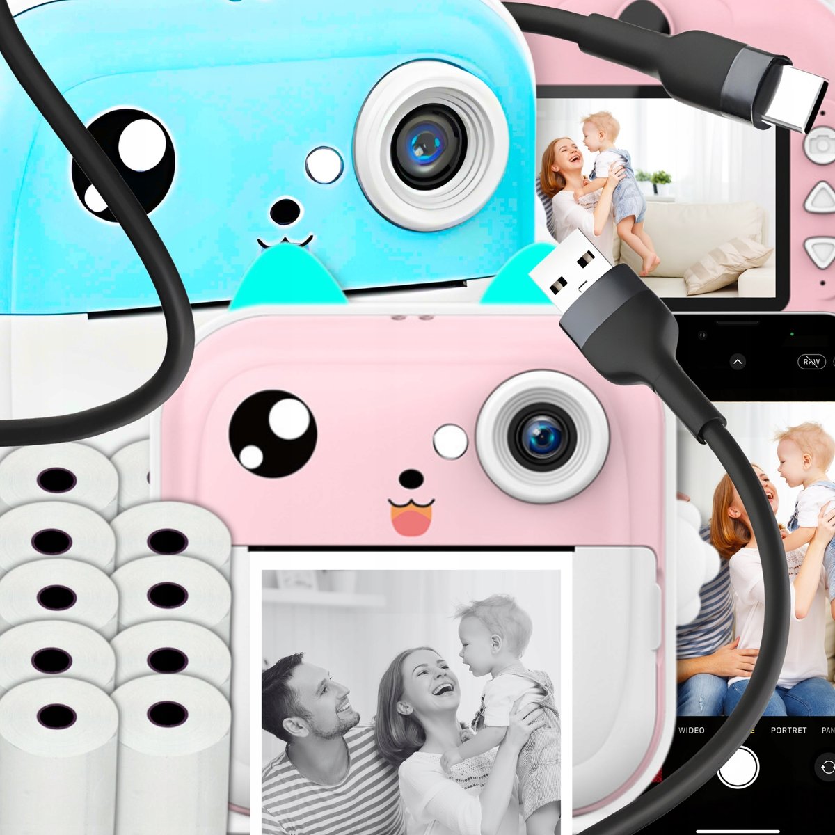 3.0 różowy aparat natychmiastowy MINI drukarka termiczna +5 szt. ROLEK