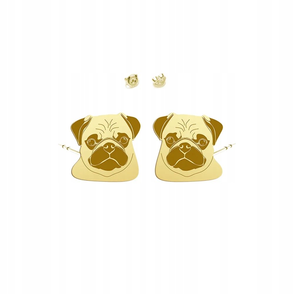 Kolczyki Złote z psem Mops Pug 925 Wkrętki Biżuteria dla Kobiety DEDYKACJA