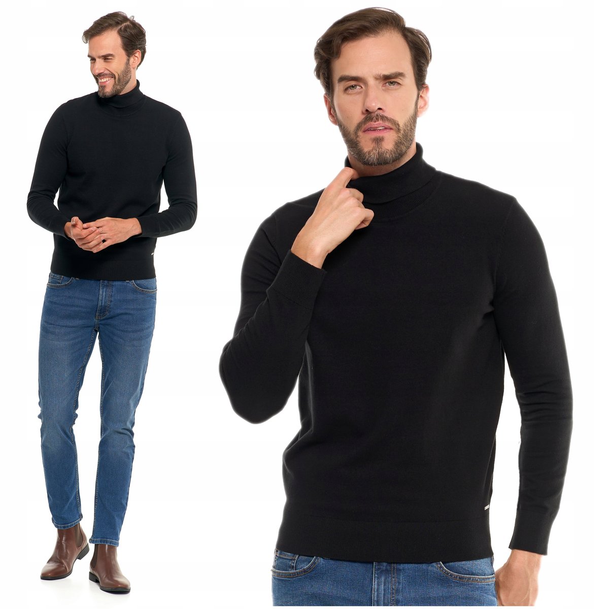 Elegancki Golf Męski Sweter Pod Szyję Klasyczny Cienki Sweterek MORAJ M