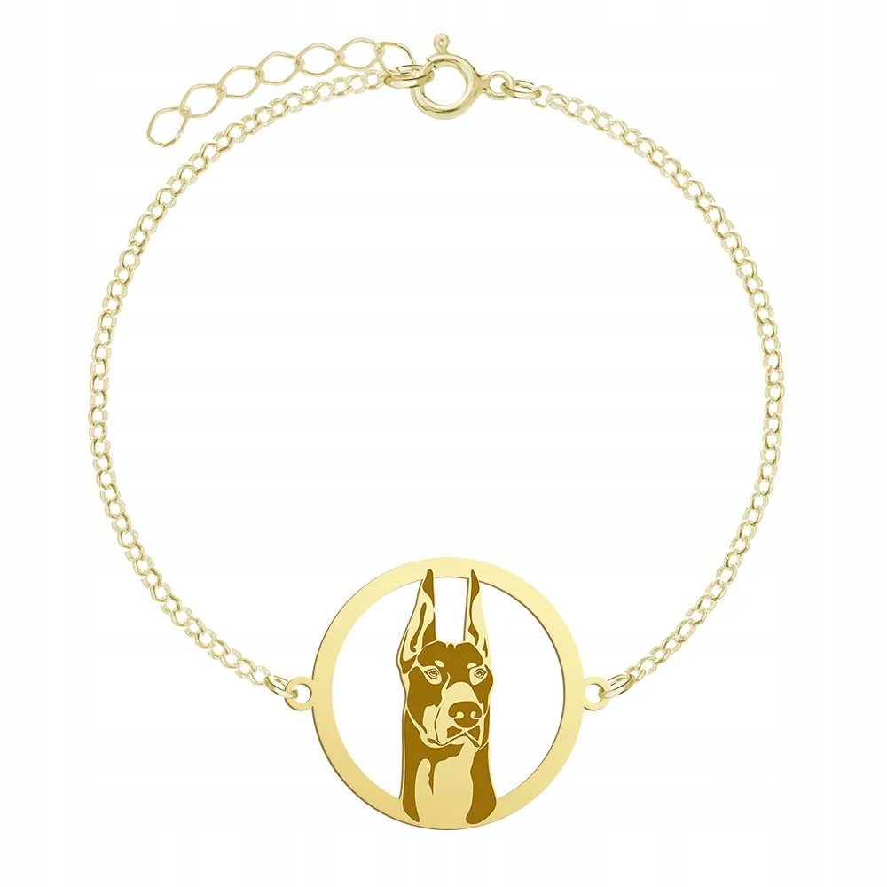 Bransoletka Złota z psem Doberman 925 Łańcuszek Prezent Kobieta GRAWER