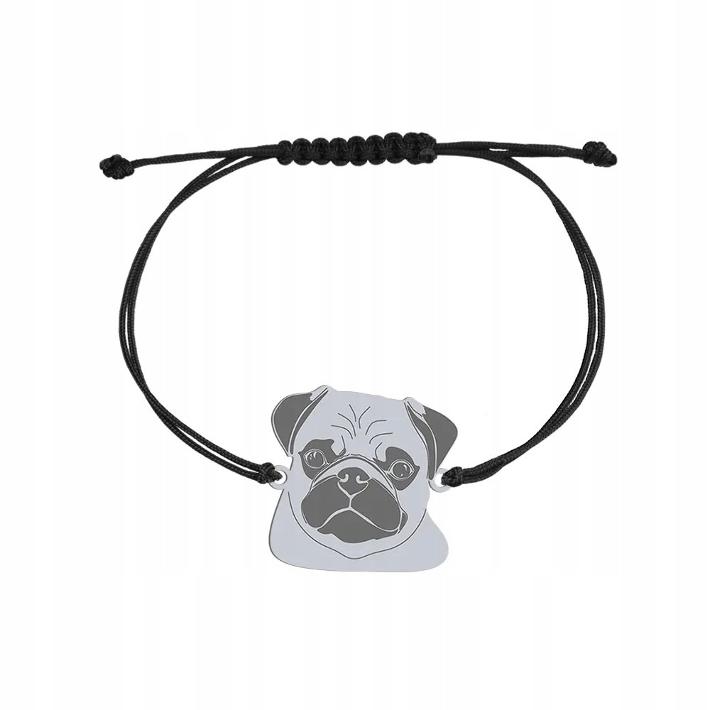 Bransoletka Srebrna z psem Mops 925 Biżuteria na Urodziny Prezent GRAWER