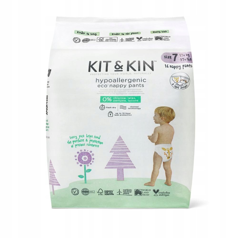 Pieluchomajtki Nappy Pants Kit&Kin 7 XXL (17kg+), Giraffe/Sloth, 16 sztuk