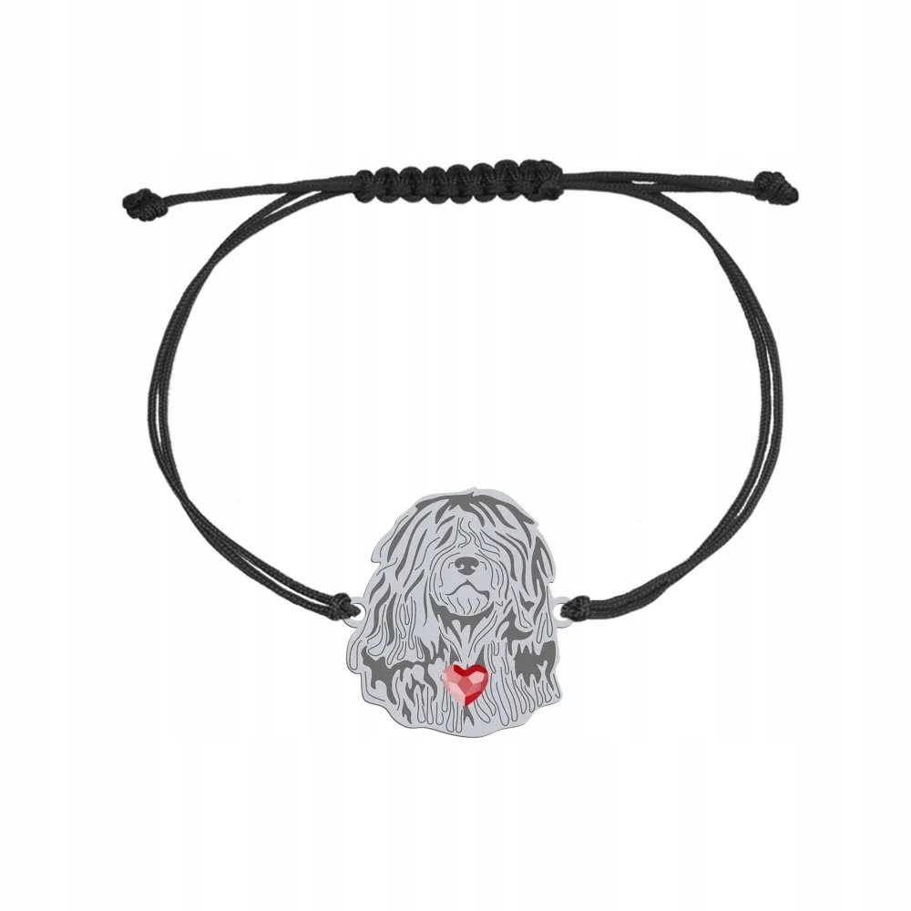 Bransoletka Srebrna z psem Owczarek z Bergamo 925 Prezent Sznurek GRAWER