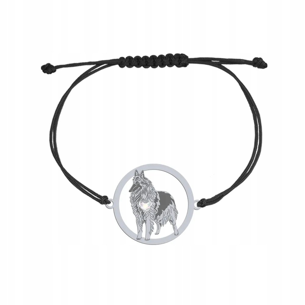 Bransoletka Srebrna z psem Owczarek Tervueren 925 Prezent Sznurek GRAWER