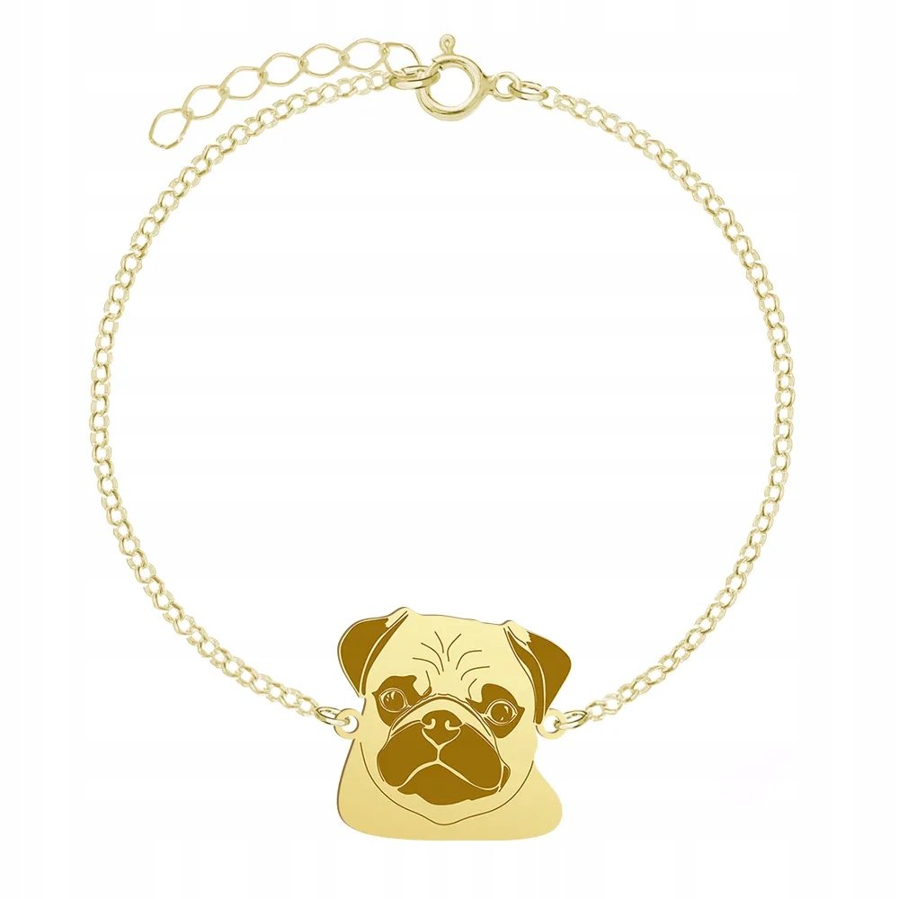 Bransoletka Złota z Mopsem 925 Biżuteria na Prezent Kobieta Urodziny GRAWER