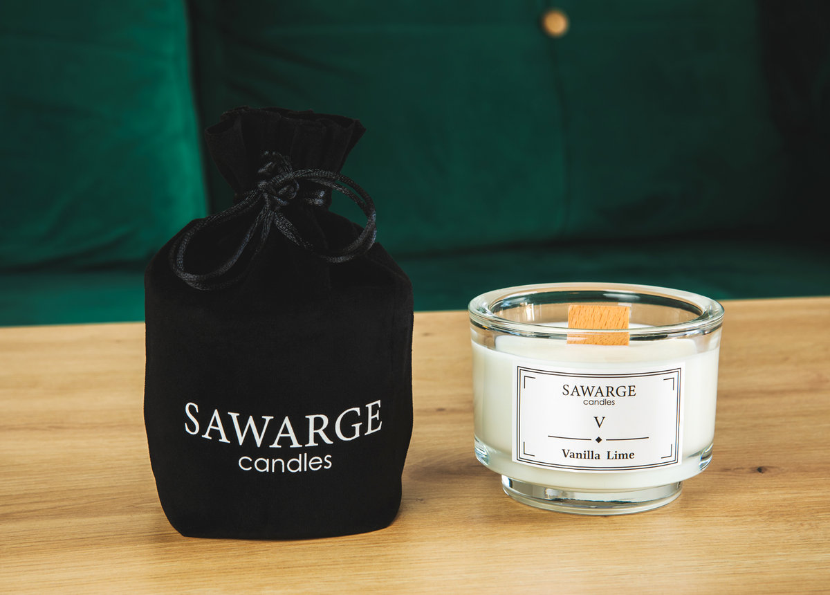 Świeca Zapachowa Sojowa No5 / Wanilia Limonka 150g, drewniany knot 35h/Sawarge Candles