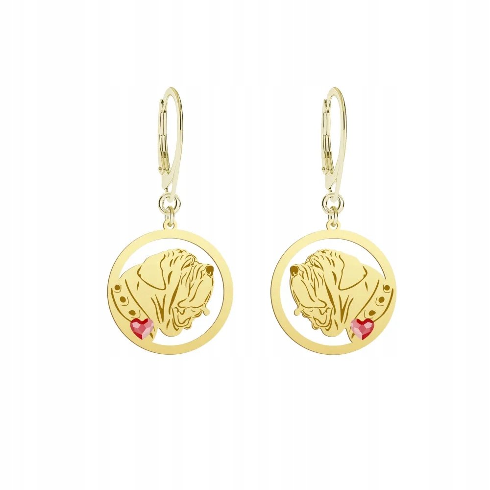 Kolczyki Złote z psem Mastino Napoletano 925 na biglu Prezent GRAWER