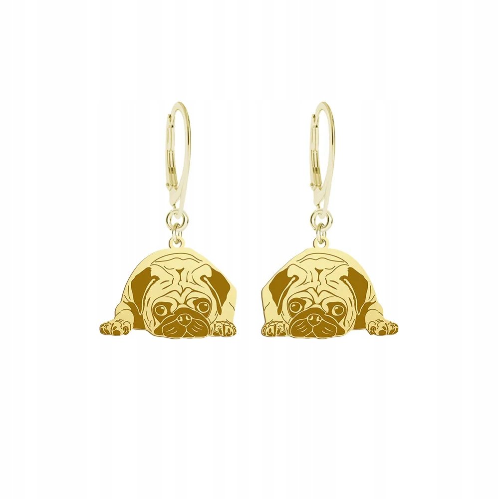 Kolczyki Złote z psem Mops Pug 925 Biżuteria na Prezent Bigiel GRAWER