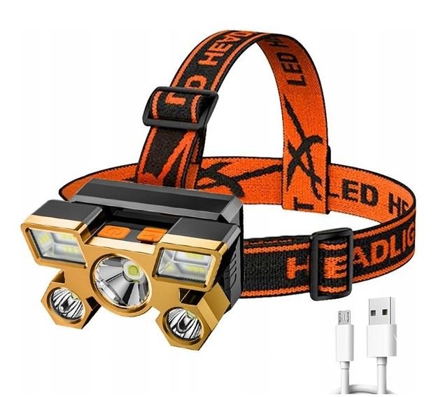 MOCNA LATARKA CZOŁOWA LED AKUMULATOROWA USB - CZOŁÓWKA - 5 x LED