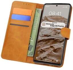 Bizon Etui z klapką Case Pocket do Motorola Edge 50 Fusion, brązowe