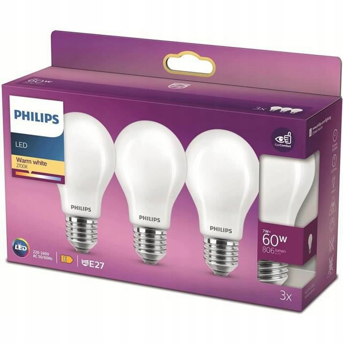 Lampa Led Philips Bombilla E 7 W 60 W 806 lm (2700k)