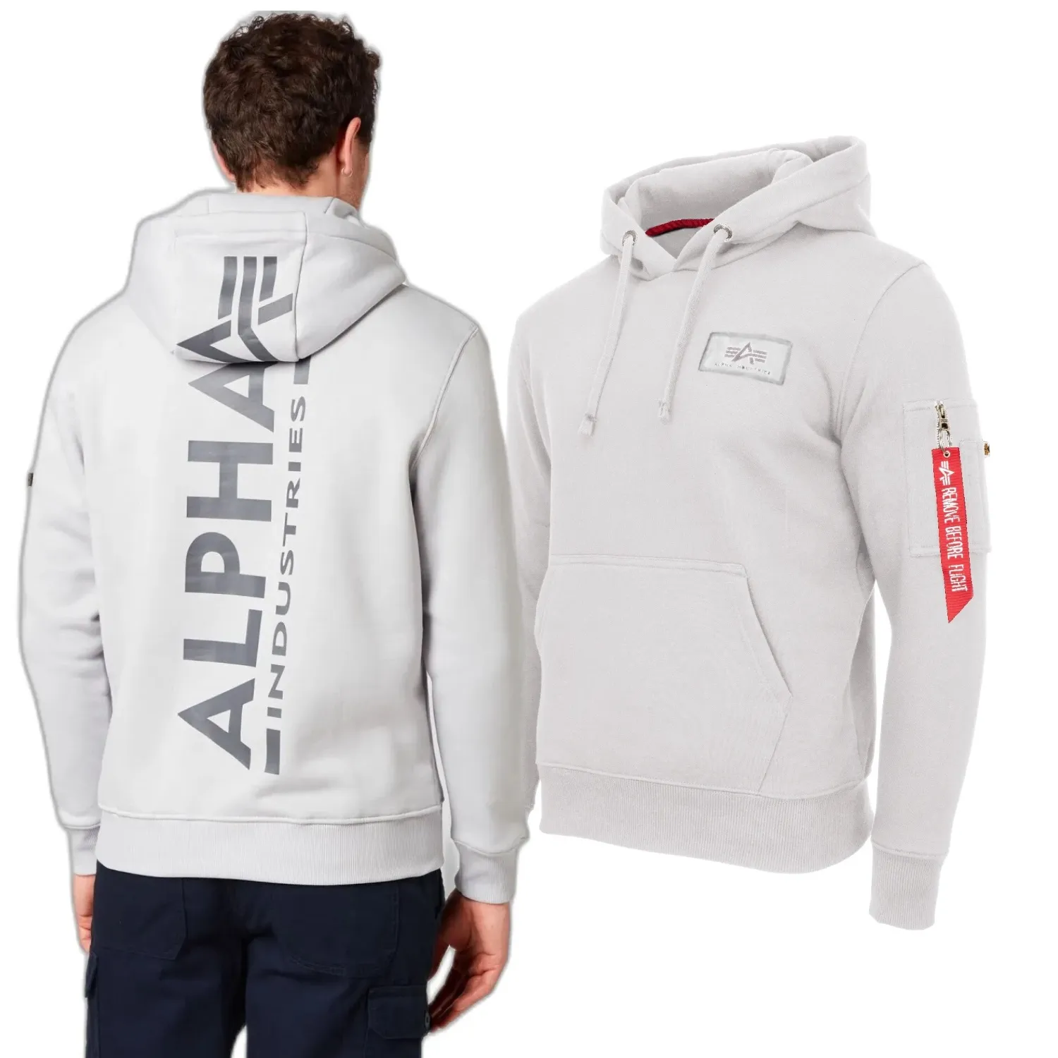 Bluza z kapturem Alpha Industries Back Print 178318 666 - Szara