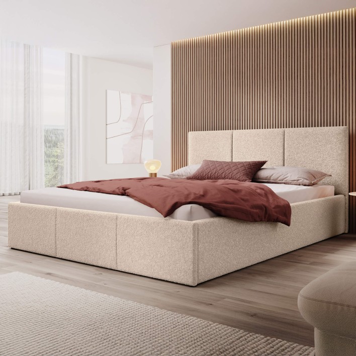 Łóżko tapicerowane z pojemnikiem SFG0111 140x200 Boulce Beż