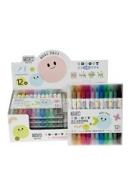 Flamastry dwustronne 12 kolorów metaliczne