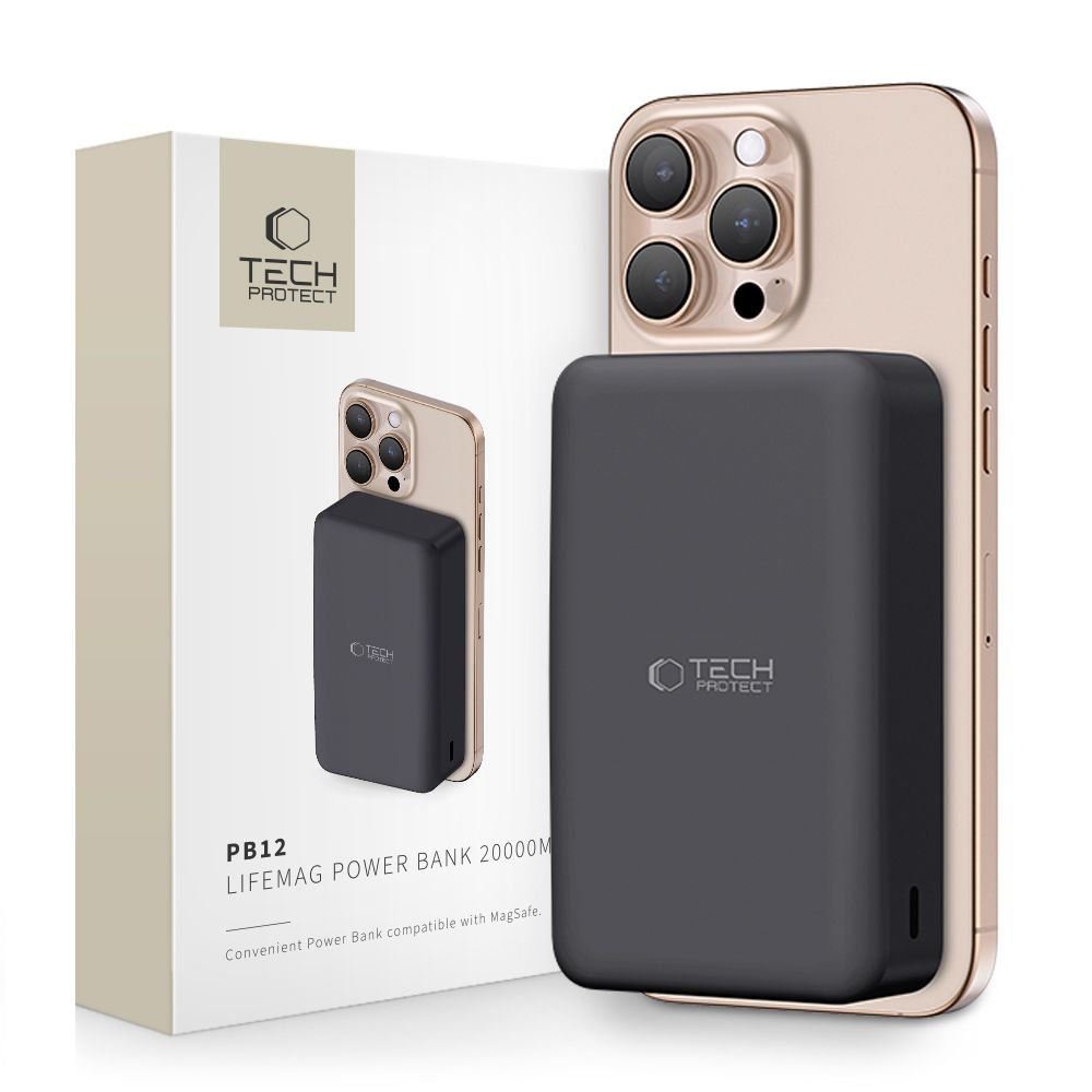 PB12 LIFEMAG MAGSAFE - POWER BANK 20000MAH BATERIA ZAPASOWA MAGNETYCZNA POWERBANK DO IPHONE 12 / 13 / 14 / 15 / 16 / PRO / PRO MAX / PLUS - BLACK