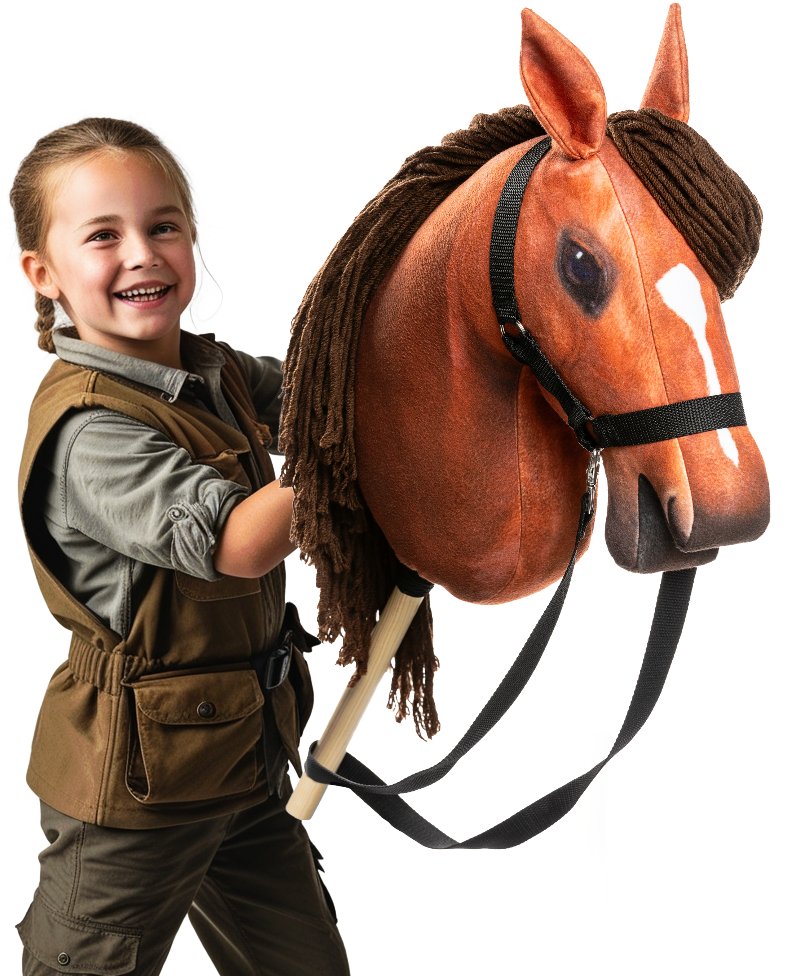 KOŃ NA KIJU Hobby Horse Konik dla dzieci do Zabawy Zawody BRĄZOWY DUŻY A3
