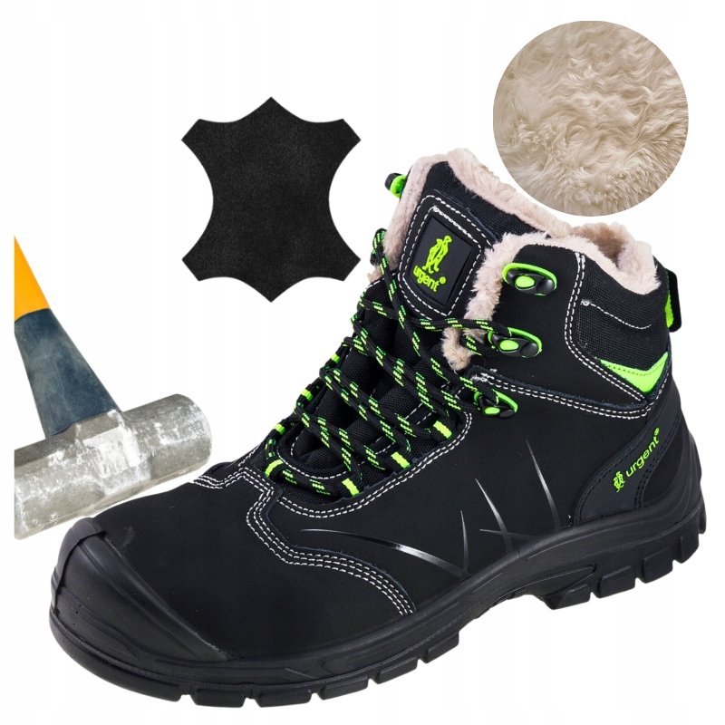 Buty Zimowe męskie robocze Ocieplane Trzewki skórzane z Noskiem URGENT 42