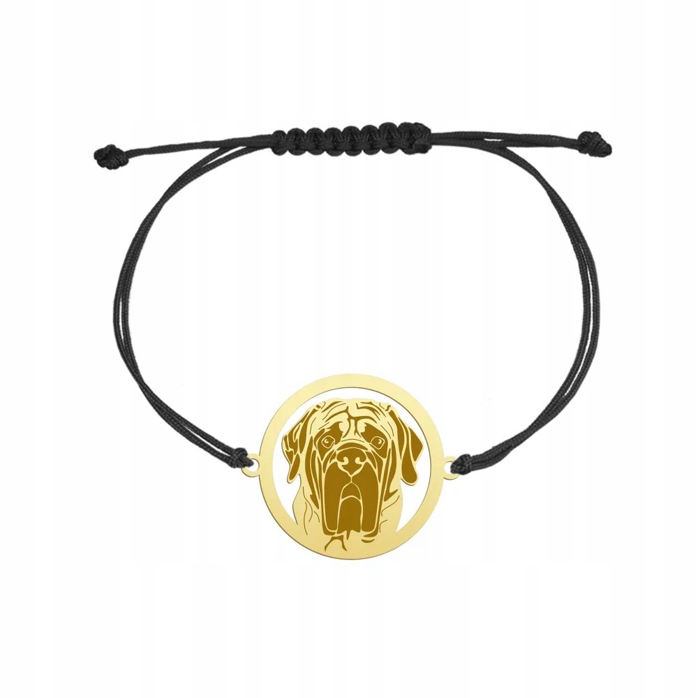 Bransoletka Złota z Mastif Angielski 925 Sznurek Prezent Kobieta GRAWER