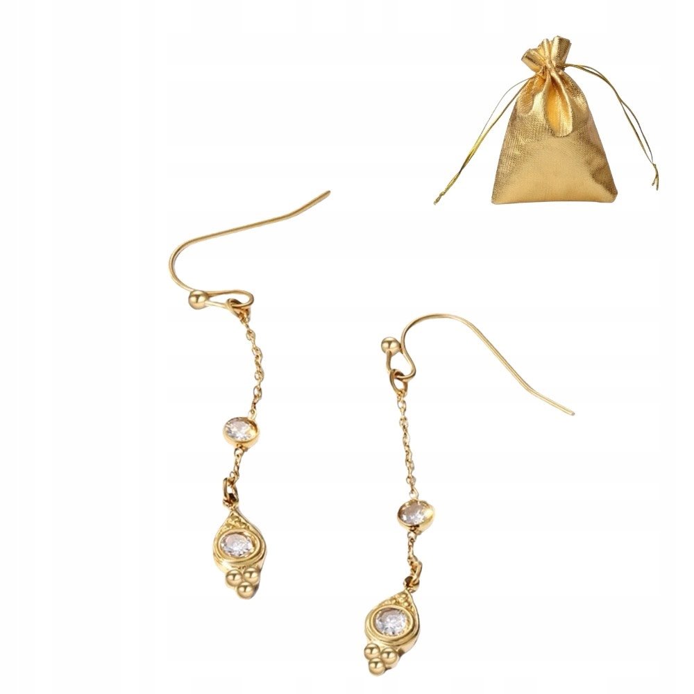 Kolczyki Wiszące z cyrkoniami Eleganckie Damskie Pozłacane 18K