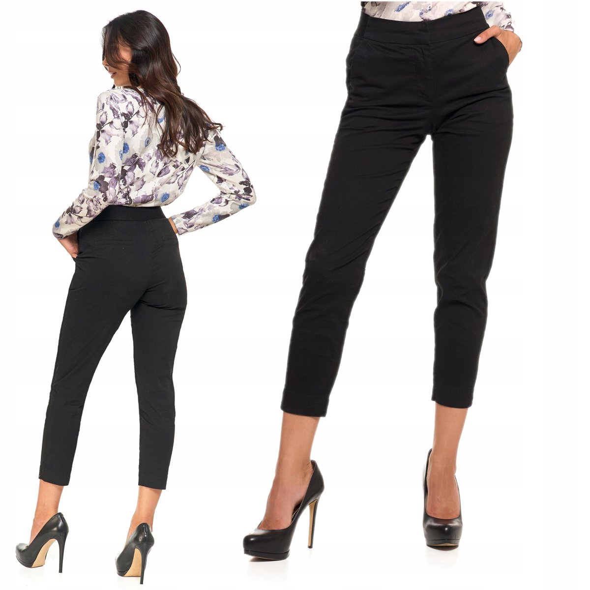 Spodnie Damskie Chinosy Eleganckie z Gumką w Pasie Czarne MORAJ r. 48