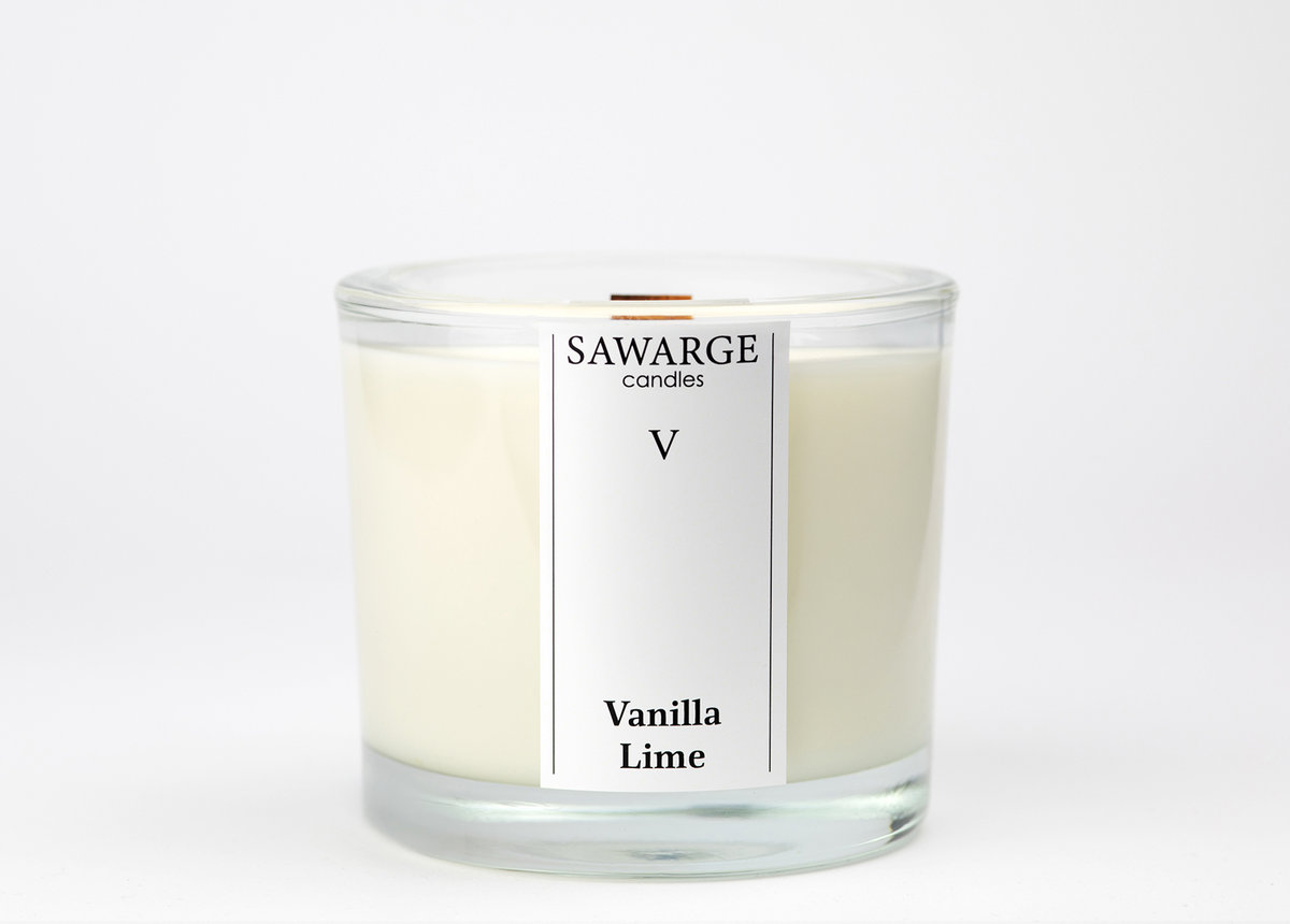 Świeca Zapachowa Sojowa 200g/ Wanilia Limonka, drewniany knot, 40h/Sawarge Candles