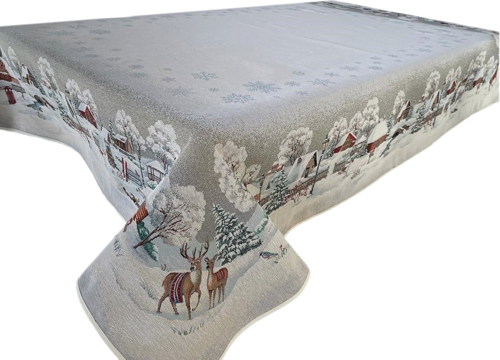 Obrus 140x140 cm z domkami 1255 gobelinowy świąteczny