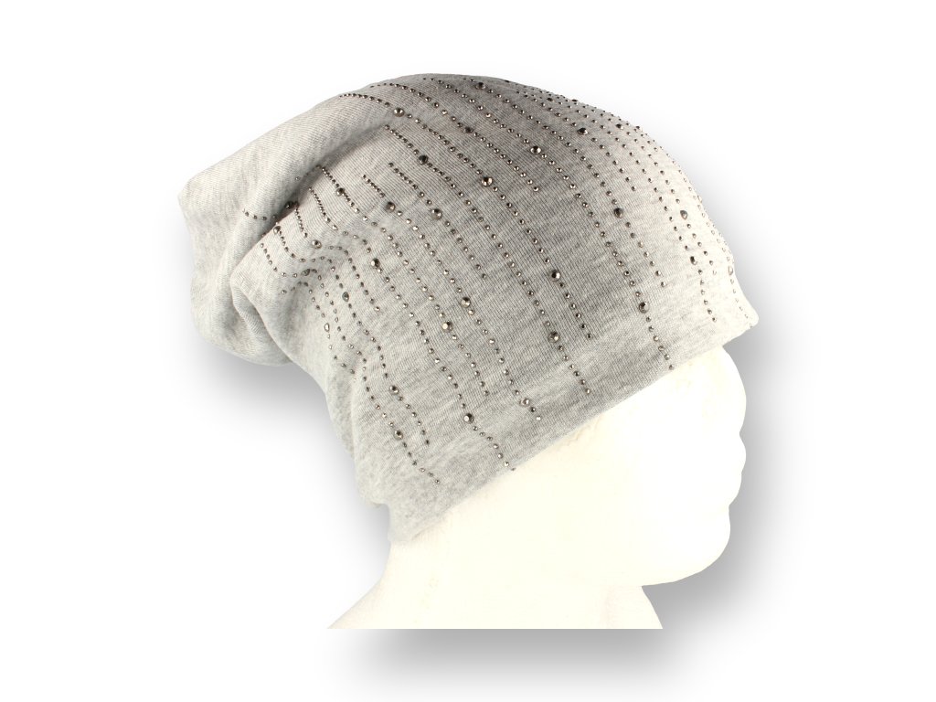 Czapka jasnoszara smerfetka z cyrkoniami ocieplana polarem