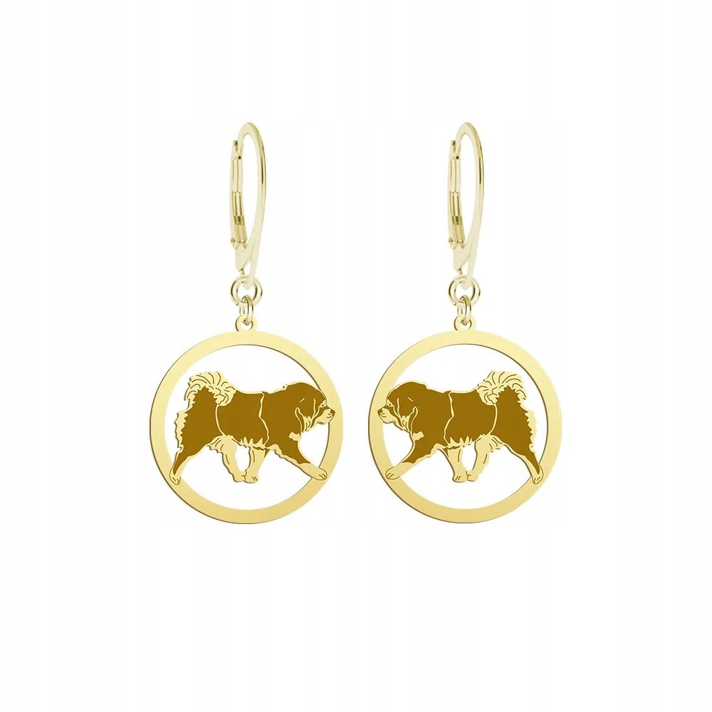 Kolczyki Pozłacane z psem Mastif Tybetański 925 Prezent Biżuteria GRAWER