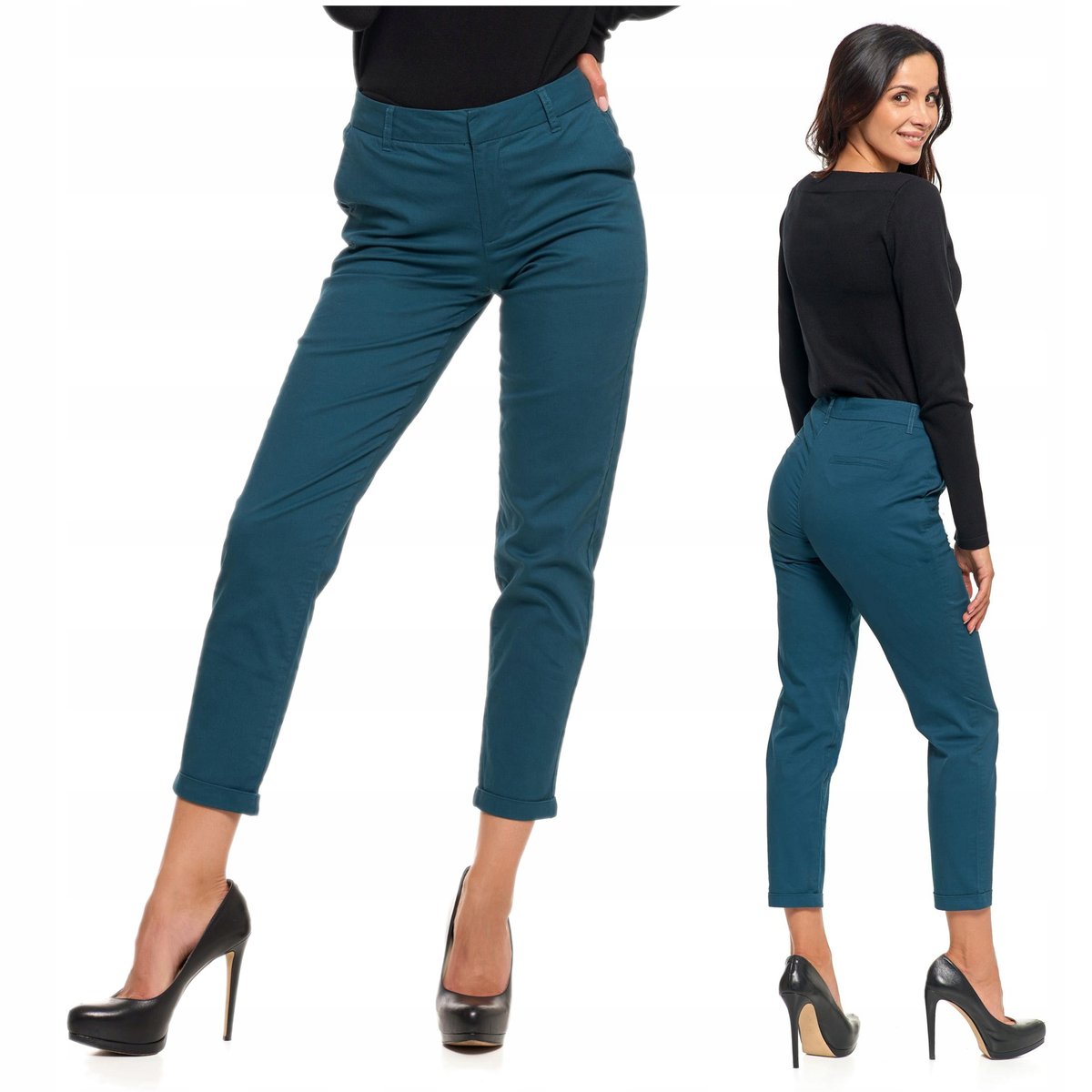 Spodnie Damskie Chinosy Eleganckie w Zestawie z Paskiem Bawełna MORAJ r. 46