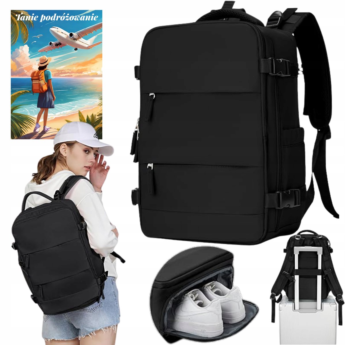 BAGAŻ PODRĘCZNY PLECAK DO SAMOLOTU RYANAIR WIZZAIR 40x20x25 KABINOWY +EBOOK