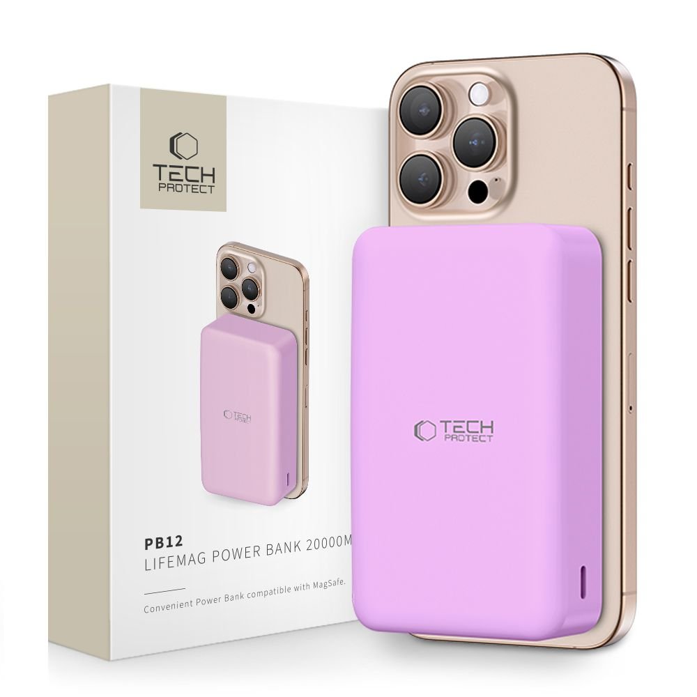 PB12 LIFEMAG MAGSAFE - POWER BANK 20000MAH BATERIA ZAPASOWA MAGNETYCZNA POWERBANK DO IPHONE 12 / 13 / 14 / 15 / 16 / PRO / PRO MAX / PLUS - LILAC