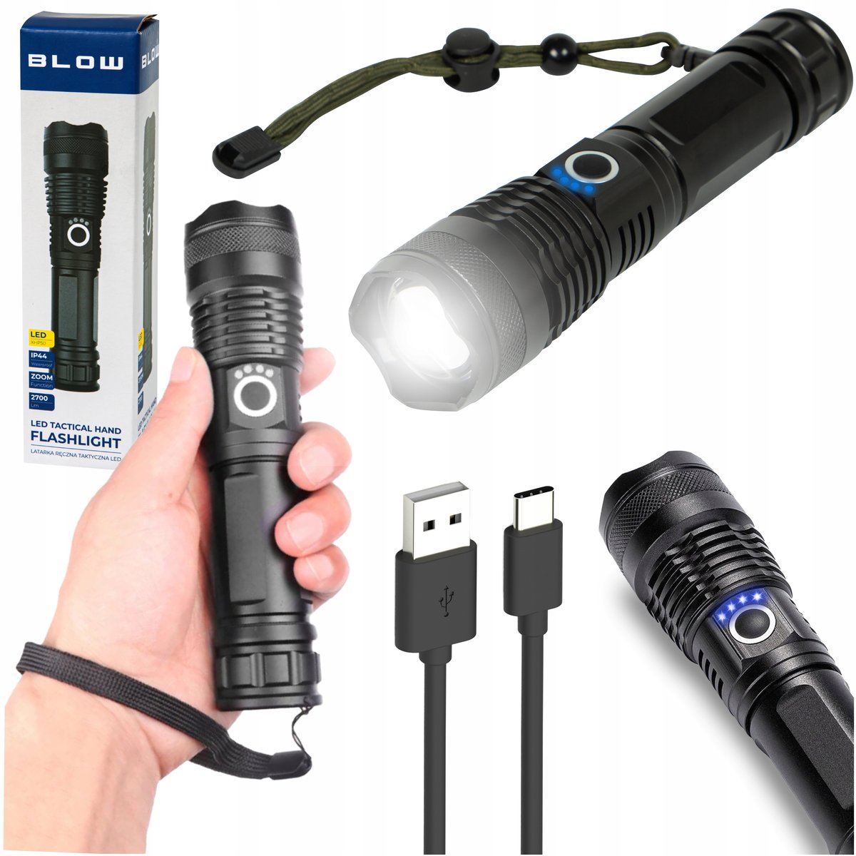 LATARKA ALUMINIOWA WYTRZYMA��A MOCNA TAKTYCZNA 2700LM ZOOM SURVIVAL WOJSKOWA