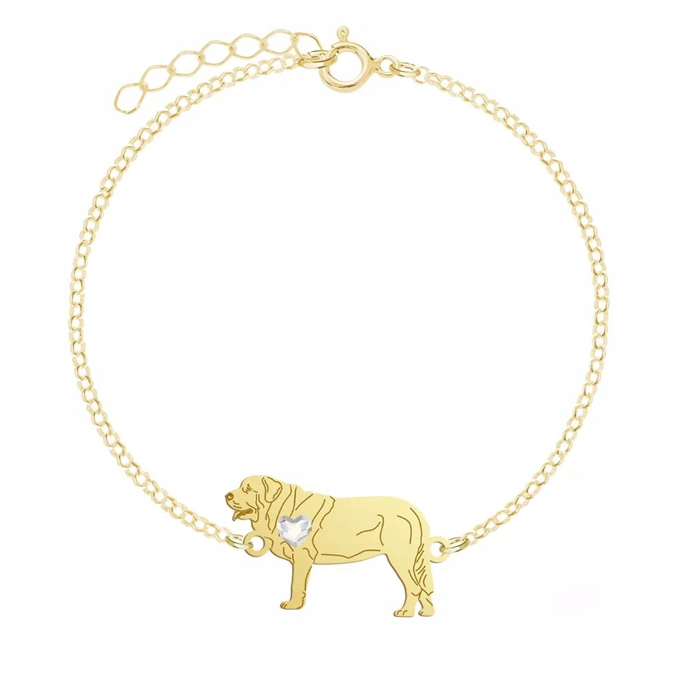 Bransoletka Pozłacana z psem Spanish Mastiff 925 Prezent Urodziny GRAWER