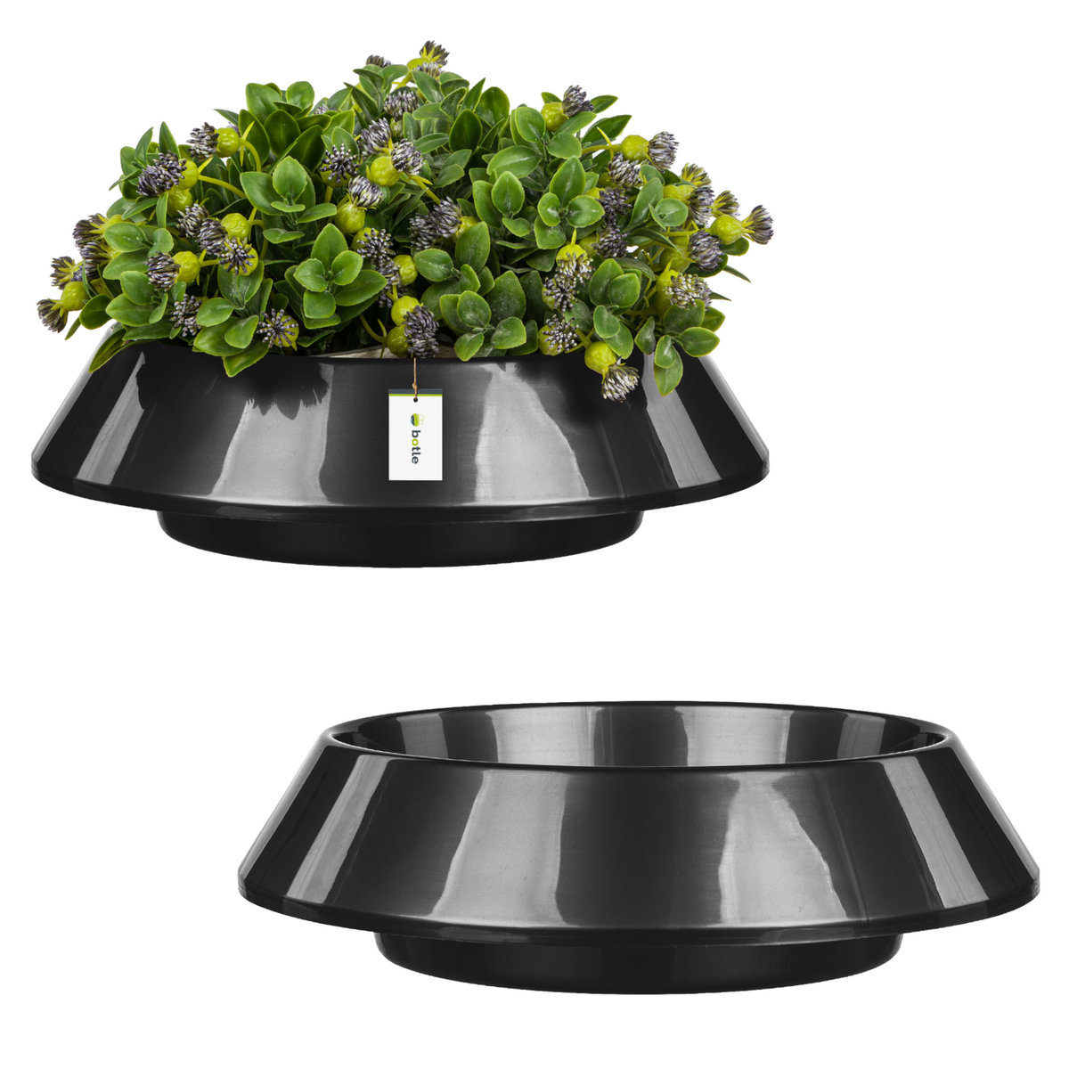 2 x Doniczka miska cmentarna Grafitowa okrągła Ø 25 cm kompozycja nagrobna plastikowa