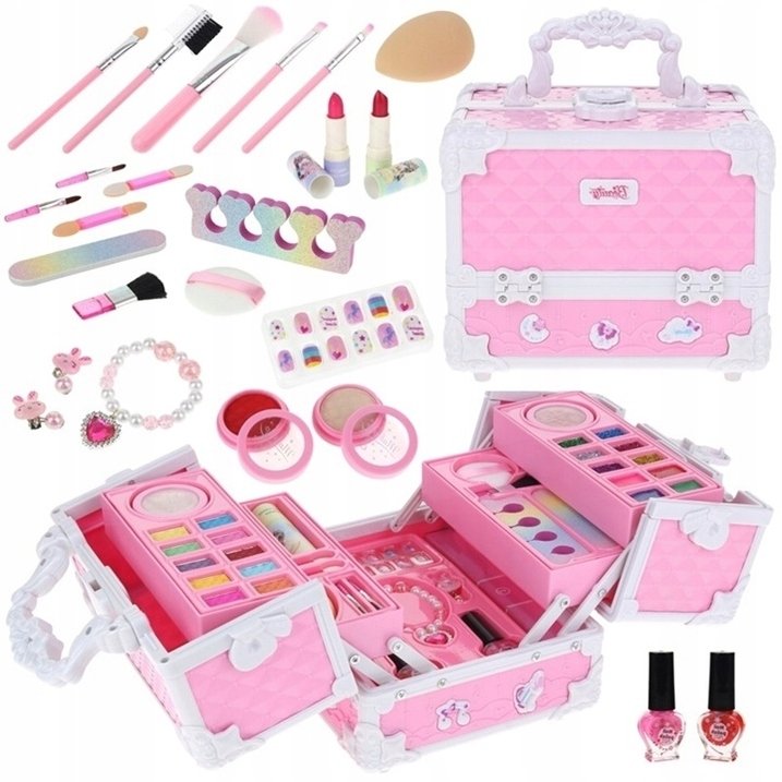 Zestaw Do Makijażu Dla Dzieci Kuferek Kosmetyczny Cienie Pędzle Tipsy