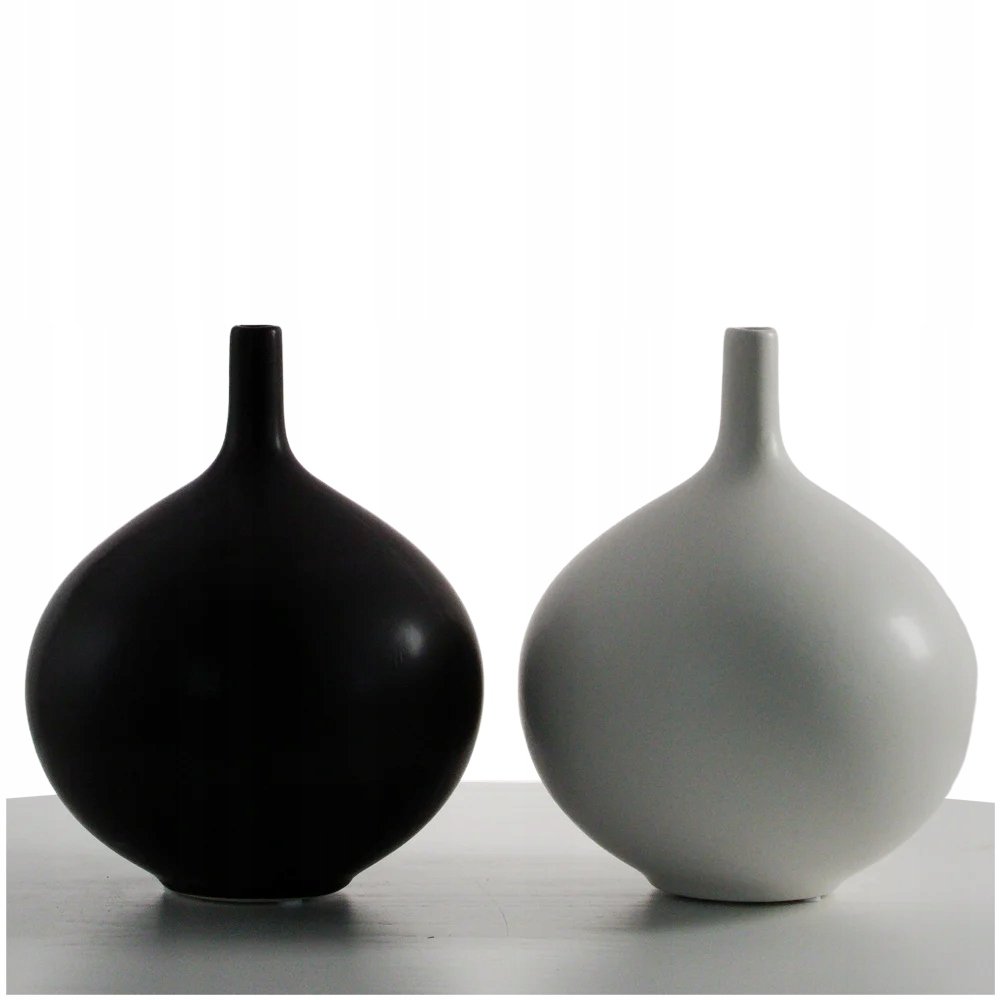 Biały i Czarny Okrągły Wazon Dekoracyjny Ceramiczny Ozdobny Niski - 24 cm